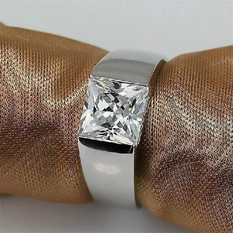 Ewigkeit 925 Sterling Silber Quadrat Diamant simuliert CZ Stein Solitaire Ringgröße 8-12