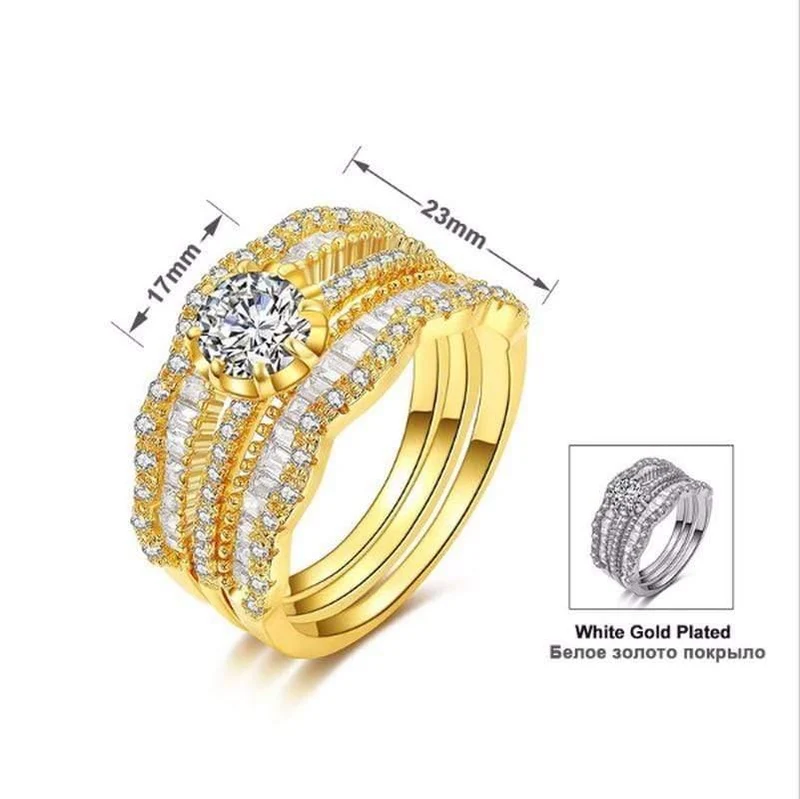 Diamantring Goldringe Zirkon zweifarbiger Schatz Roségold Jade Kristall vergoldet 925 Silber vergoldet 18 Karat Gold dreiteilig B923