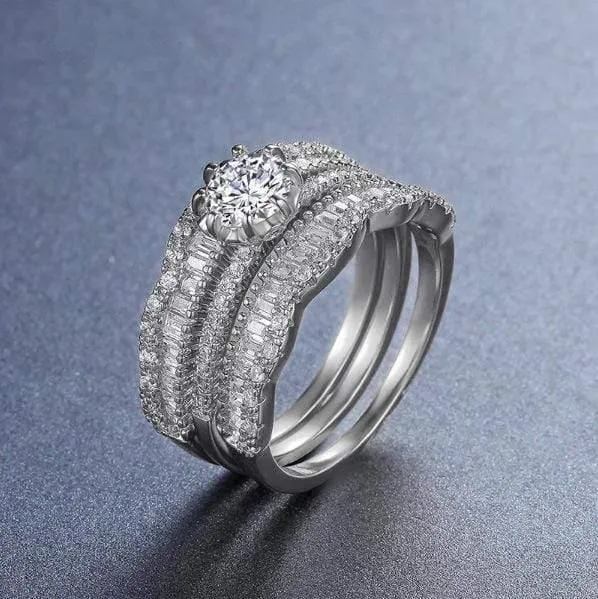 Diamantring Goldringe Zirkon zweifarbiger Schatz Roségold Jade Kristall vergoldet 925 Silber vergoldet 18 Karat Gold dreiteilig B923