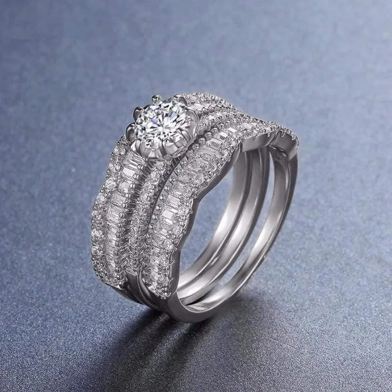 Diamantring Goldringe Zirkon zweifarbiger Schatz Roségold Jade Kristall vergoldet 925 Silber vergoldet 18 Karat Gold dreiteilig B923
