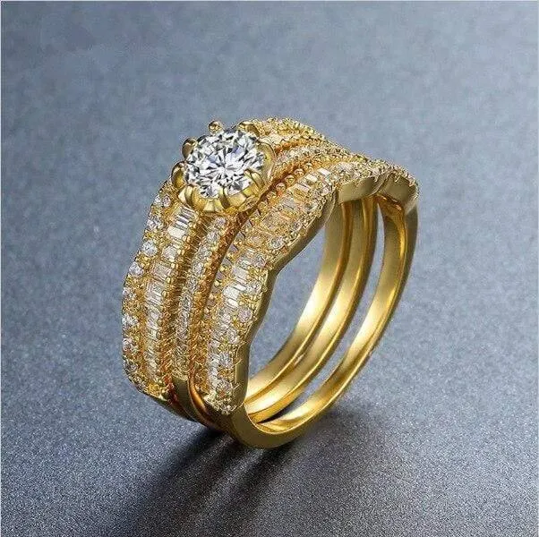 Diamantring Goldringe Zirkon zweifarbiger Schatz Roségold Jade Kristall vergoldet 925 Silber vergoldet 18 Karat Gold dreiteilig B923