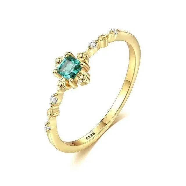 925 Sterling Silber Verlobungsringe für Frauen 4mm * 4mm Quadrat Smaragd Edelstein Versprechen Ehering Anel Feminino Diamant