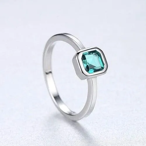 925 Sterling Silber Verlobungsringe für Frauen 4mm * 4mm Quadrat Smaragd Edelstein Versprechen Ehering Anel Feminino Diamant