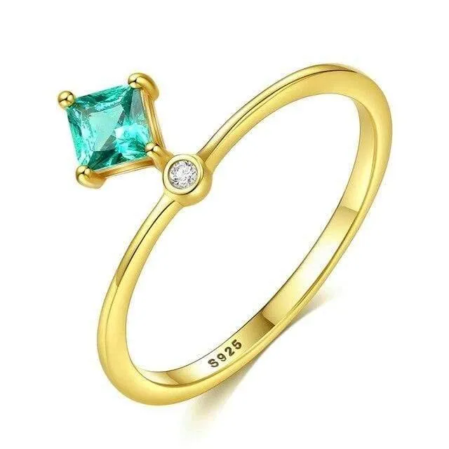 925 Sterling Silber Verlobungsringe für Frauen 4mm * 4mm Quadrat Smaragd Edelstein Versprechen Ehering Anel Feminino Diamant