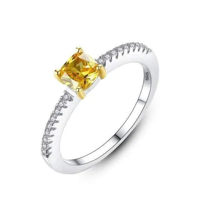 925 Sterling Silber Verlobungsringe für Frauen 4mm * 4mm Quadrat Smaragd Edelstein Versprechen Ehering Anel Feminino Diamant