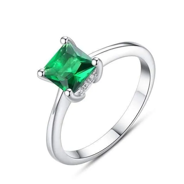 925 Sterling Silber Verlobungsringe für Frauen 4mm * 4mm Quadrat Smaragd Edelstein Versprechen Ehering Anel Feminino Diamant