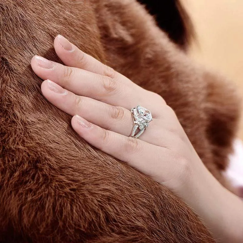 5 Karat Kissenschliff Ring Simulierter Diamant Verlobung Hochzeit Sterling Silber Hallow Ring Schmuck für Frauen