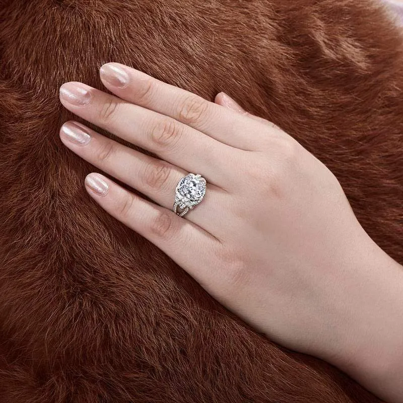 5 Karat Kissenschliff Ring Simulierter Diamant Verlobung Hochzeit Sterling Silber Hallow Ring Schmuck für Frauen