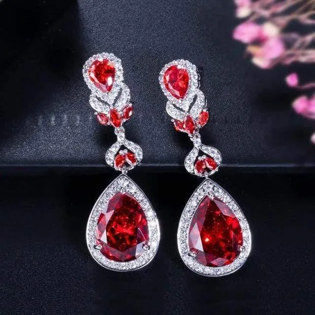 Wassertropfenförmige, kubische Zirkonia-Kristalle, lange Brautohrringe, luxuriöser Hochzeitsschmuck für Bräute, CZ166