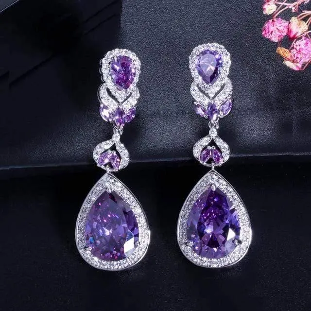 Wassertropfenförmige, kubische Zirkonia-Kristalle, lange Brautohrringe, luxuriöser Hochzeitsschmuck für Bräute, CZ166