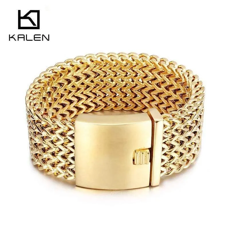 Edelstahl-Gliederketten-Armbänder, hochglanzpoliert, Dubai-Gold-Mesh-Armbänder für Männer, cooler Schmuck, Accessoires, Geschenke