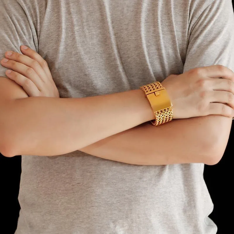 Edelstahl-Gliederketten-Armbänder, hochglanzpoliert, Dubai-Gold-Mesh-Armbänder für Männer, cooler Schmuck, Accessoires, Geschenke