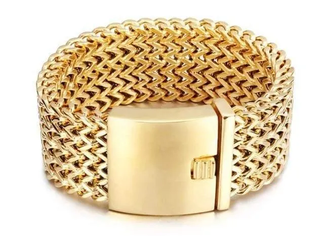Edelstahl-Gliederketten-Armbänder, hochglanzpoliert, Dubai-Gold-Mesh-Armbänder für Männer, cooler Schmuck, Accessoires, Geschenke