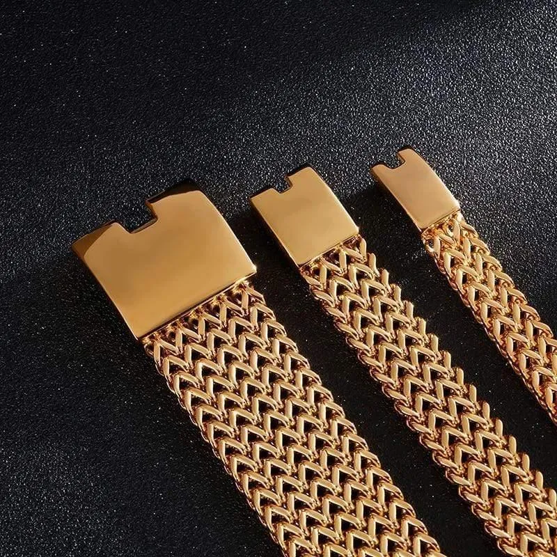Edelstahl-Gliederketten-Armbänder, hochglanzpoliert, Dubai-Gold-Mesh-Armbänder für Männer, cooler Schmuck, Accessoires, Geschenke