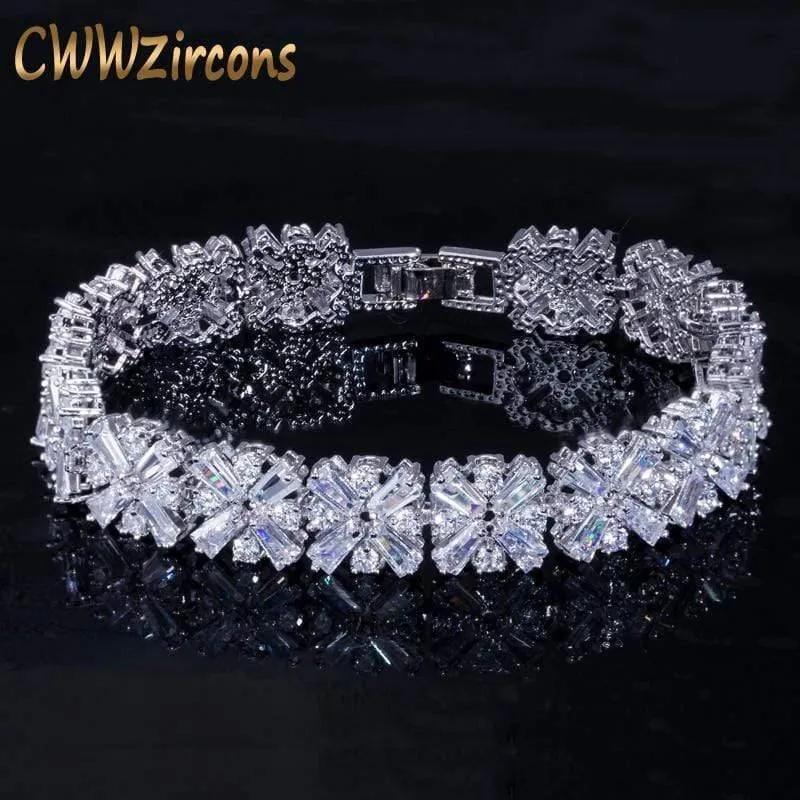 Frauen Modeschmuck Wunderschöne Silber Farbe Frühlingsblume Zirkonia Verbunden Tennis Armband für Hochzeit CB010