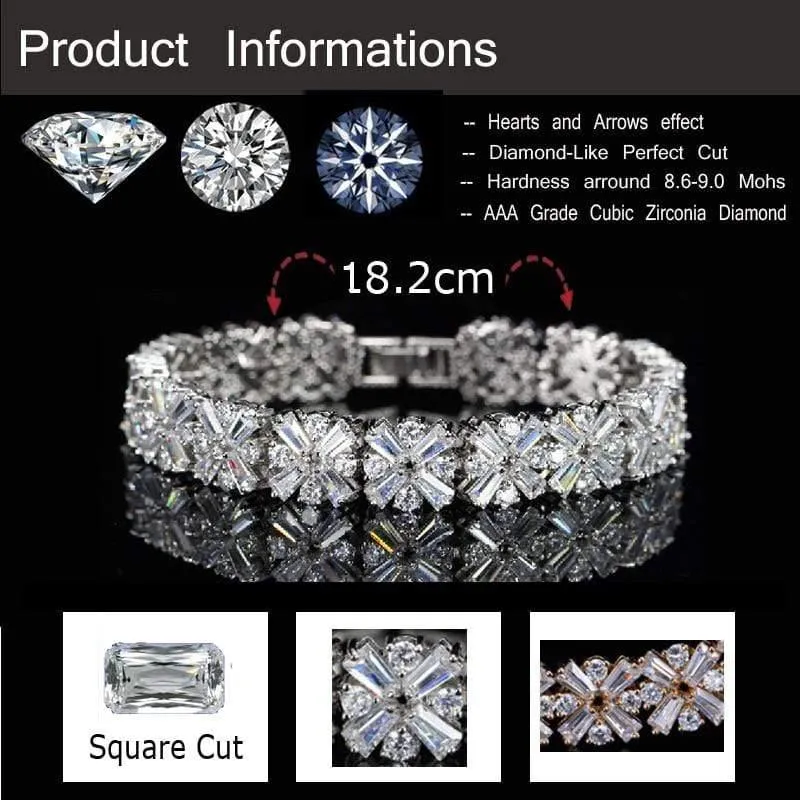 Frauen Modeschmuck Wunderschöne Silber Farbe Frühlingsblume Zirkonia Verbunden Tennis Armband für Hochzeit CB010