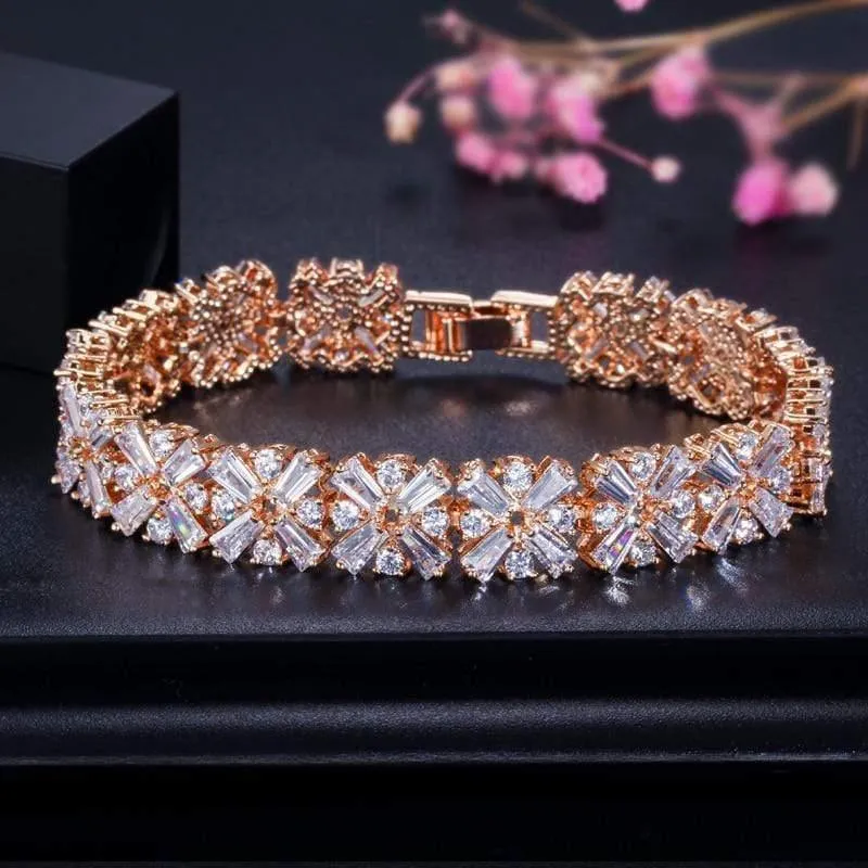 Frauen Modeschmuck Wunderschöne Silber Farbe Frühlingsblume Zirkonia Verbunden Tennis Armband für Hochzeit CB010