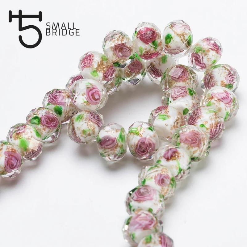 12mm große Murano Transparent Glas Lampwork Perlen für Schmuckherstellung Frauen Diy Armband Blume Rondelle Facettierte Perlen L002