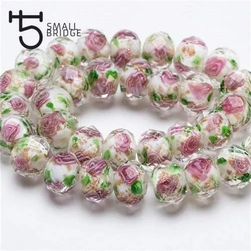 12mm große Murano Transparent Glas Lampwork Perlen für Schmuckherstellung Frauen Diy Armband Blume Rondelle Facettierte Perlen L002