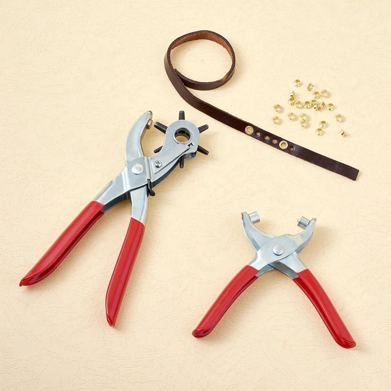 1 Satz 45# Stahl-Lochzangen-Werkzeugsätze, Ösenzangen und Eisenteile, geeignet für Lederstanzer, Rot, 335 x 110 x 25 mm