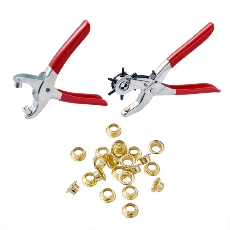 1 Satz 45# Stahl-Lochzangen-Werkzeugsätze, Ösenzangen und Eisenteile, geeignet für Lederstanzer, Rot, 335 x 110 x 25 mm
