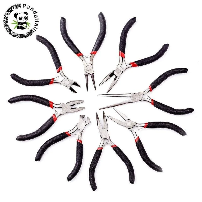 8-teiliges Schmuckzangen-Set aus Kohlenstoffstahl, schwarz, Zangen-Sets zum Perlensticken, DIY-Herstellung, Hand-Flachzange, Rundzange, Drahtschneider