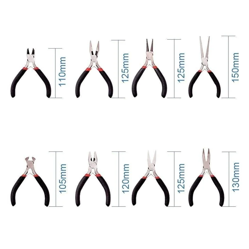 8-teiliges Schmuckzangen-Set aus Kohlenstoffstahl, schwarz, Zangen-Sets zum Perlensticken, DIY-Herstellung, Hand-Flachzange, Rundzange, Drahtschneider
