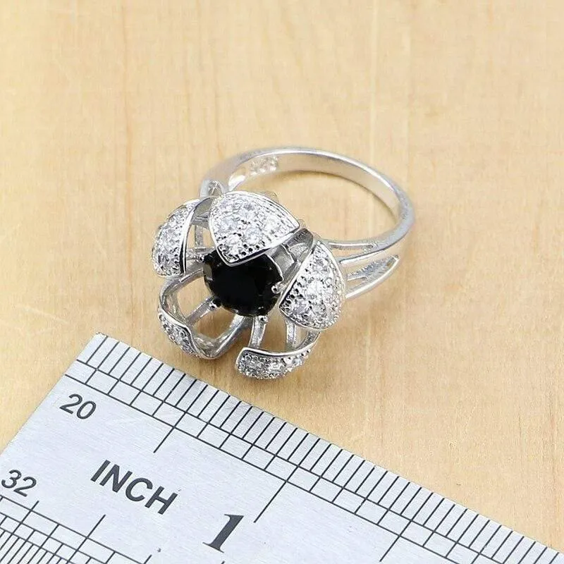 925 Sterling Silber Schmuck Schwarz Weiß CZ Schmucksets Für Frauen Ohrringe/Anhänger/Ringe/Armband/Halskette Set