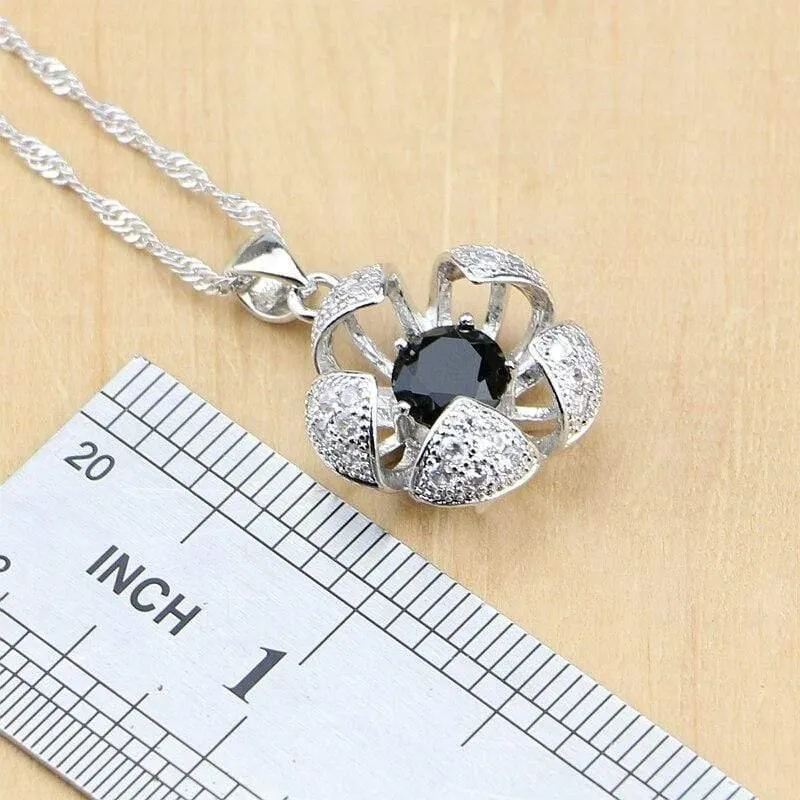 925 Sterling Silber Schmuck Schwarz Weiß CZ Schmucksets Für Frauen Ohrringe/Anhänger/Ringe/Armband/Halskette Set