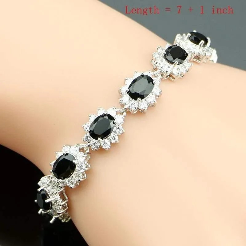 925 Sterling Silber Schmuck Schwarz Weiß CZ Schmucksets Für Frauen Ohrringe/Anhänger/Ringe/Armband/Halskette Set