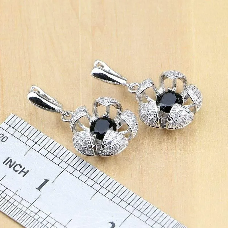 925 Sterling Silber Schmuck Schwarz Weiß CZ Schmucksets Für Frauen Ohrringe/Anhänger/Ringe/Armband/Halskette Set