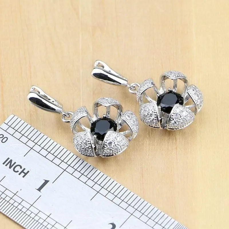 925 Sterling Silber Schmuck Schwarz Weiß CZ Schmucksets Für Frauen Ohrringe/Anhänger/Ringe/Armband/Halskette Set