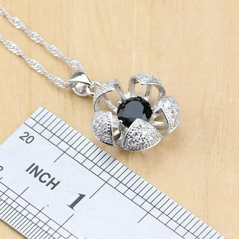 925 Sterling Silber Schmuck Schwarz Weiß CZ Schmucksets Für Frauen Ohrringe/Anhänger/Ringe/Armband/Halskette Set