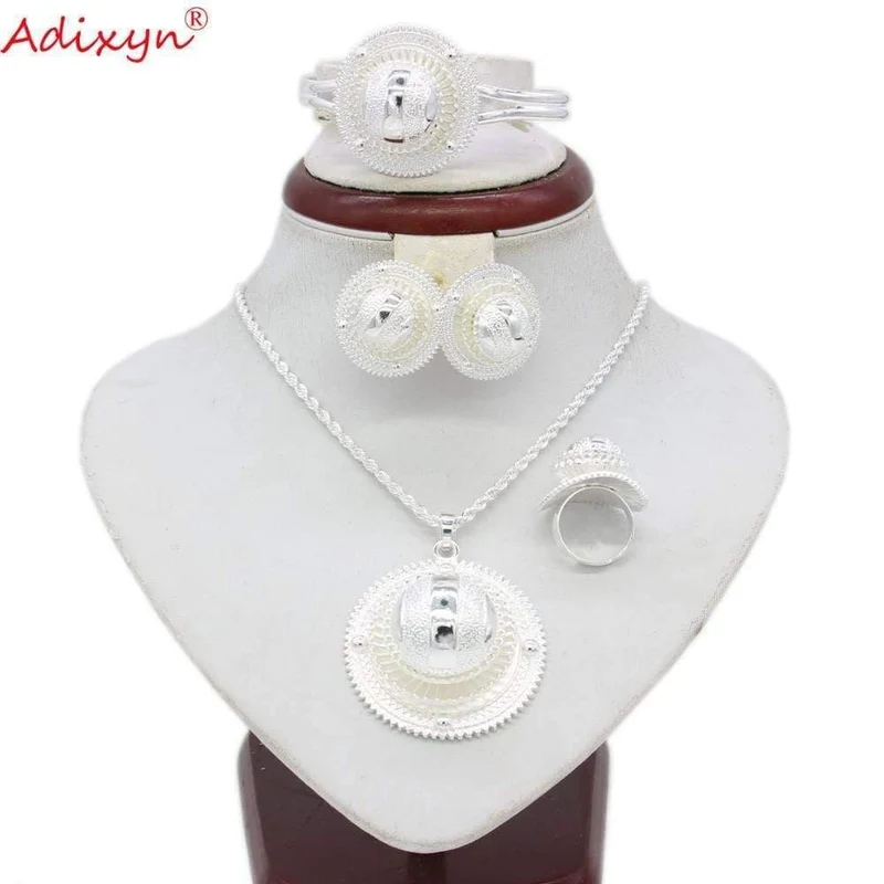 Halskette/Anhänger/Ohrringe/Ring/Armreif Schmucksets Silber Farbe Habesha Afrikanische Hochzeitsgeschenke N06155