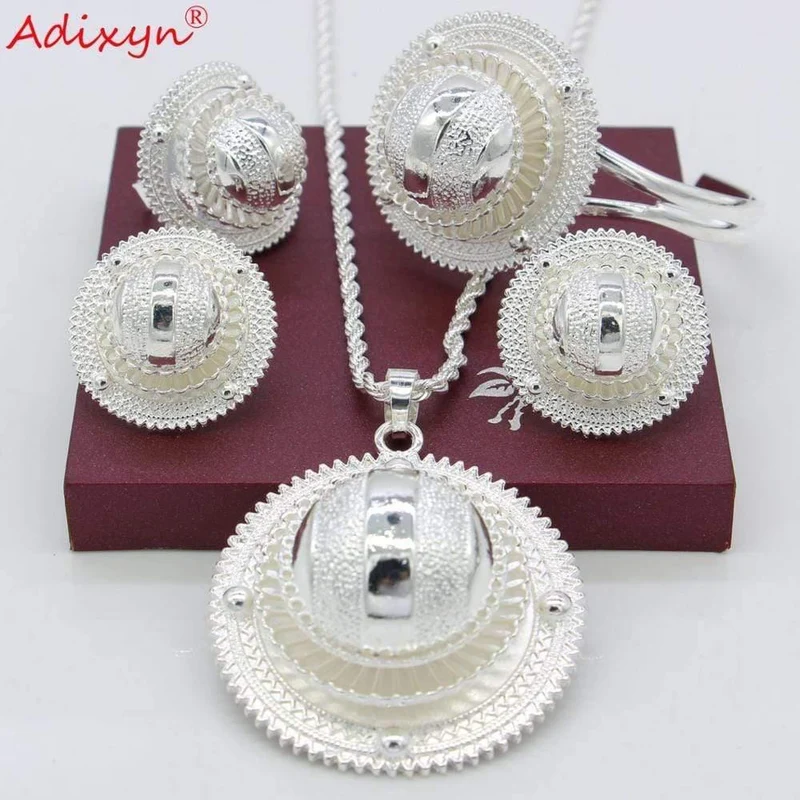 Halskette/Anhänger/Ohrringe/Ring/Armreif Schmucksets Silber Farbe Habesha Afrikanische Hochzeitsgeschenke N06155