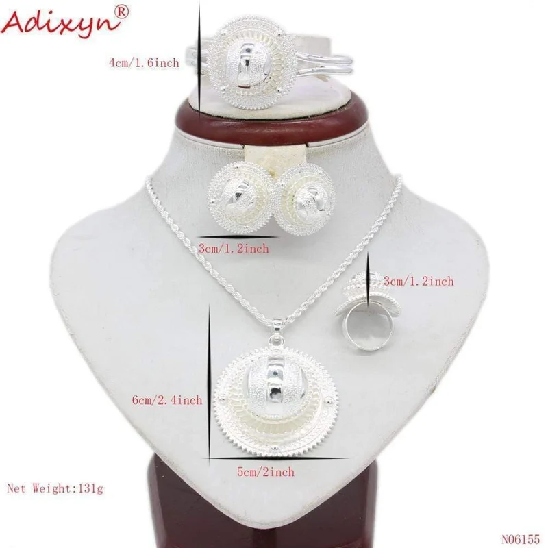 Halskette/Anhänger/Ohrringe/Ring/Armreif Schmucksets Silber Farbe Habesha Afrikanische Hochzeitsgeschenke N06155