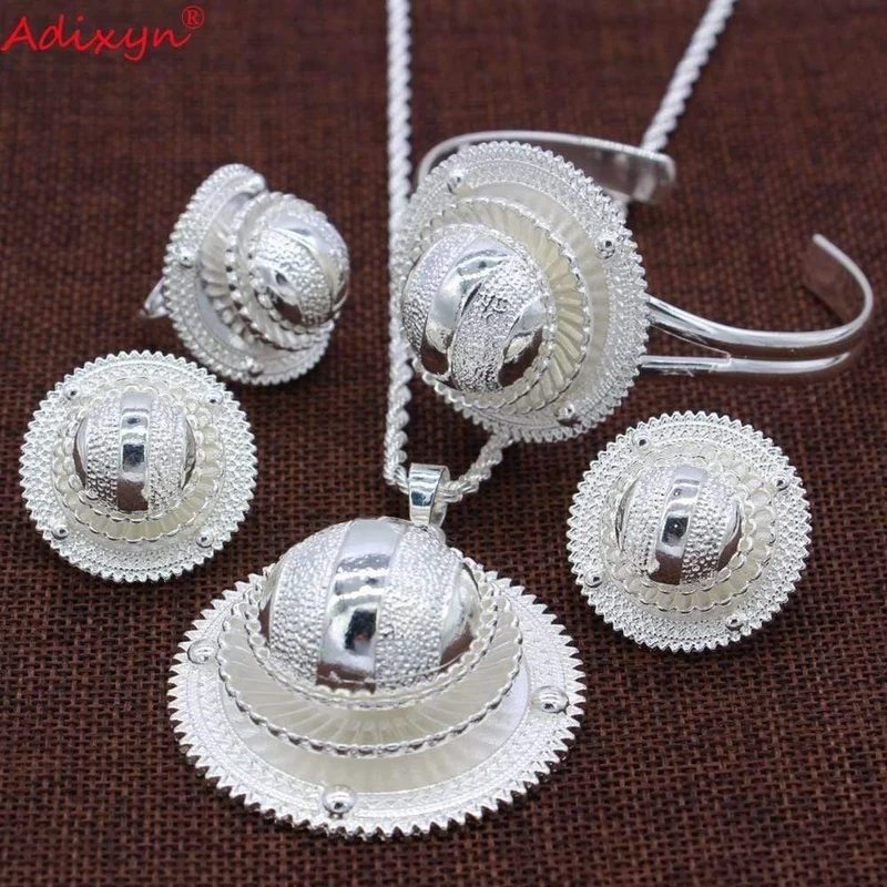 Halskette/Anhänger/Ohrringe/Ring/Armreif Schmucksets Silber Farbe Habesha Afrikanische Hochzeitsgeschenke N06155