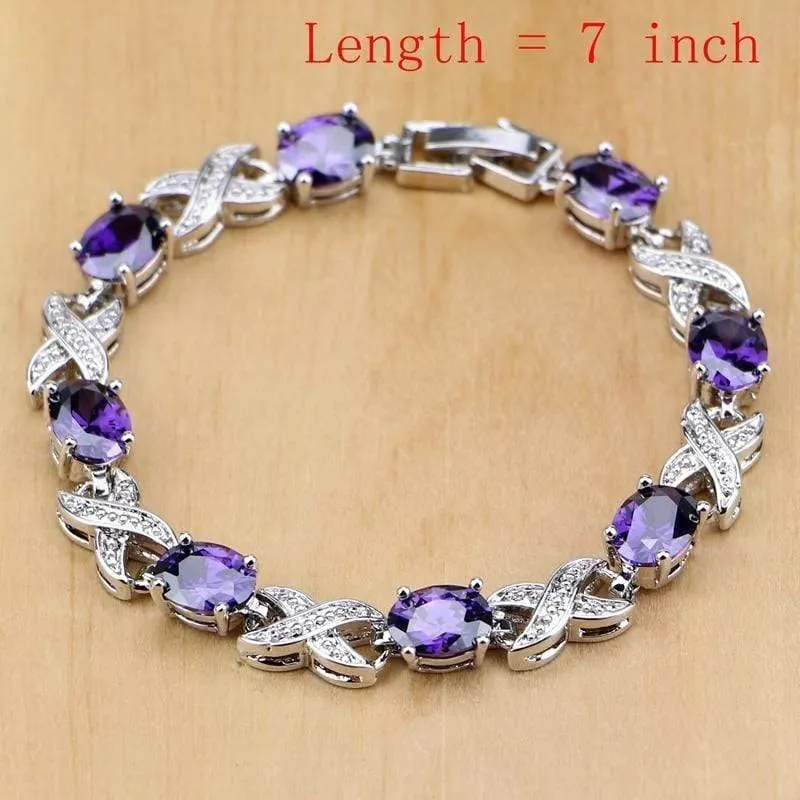 Schmuck Lila Zirkonia Weiß Kristall Schmuck Sets Für Frauen Ohrringe / Anhänger / Halskette / Ringe / Armband