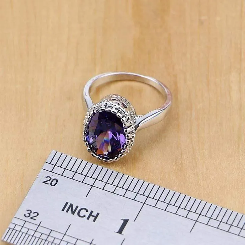 Schmuck Lila Zirkonia Weiß Kristall Schmuck Sets Für Frauen Ohrringe / Anhänger / Halskette / Ringe / Armband
