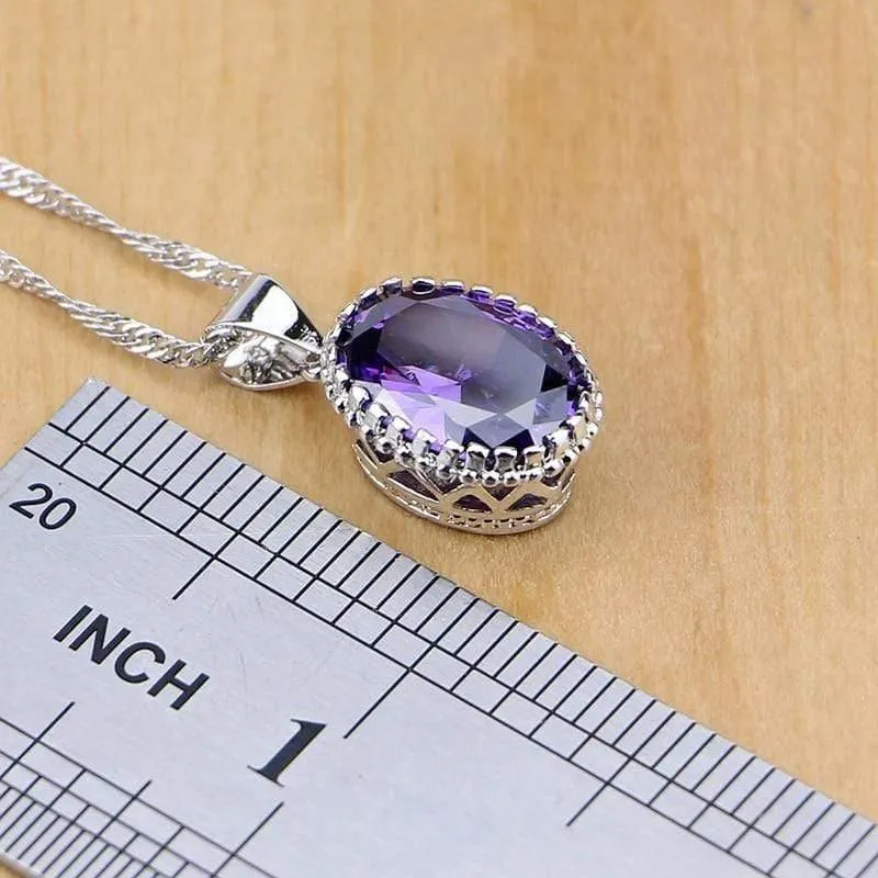 Schmuck Lila Zirkonia Weiß Kristall Schmuck Sets Für Frauen Ohrringe / Anhänger / Halskette / Ringe / Armband