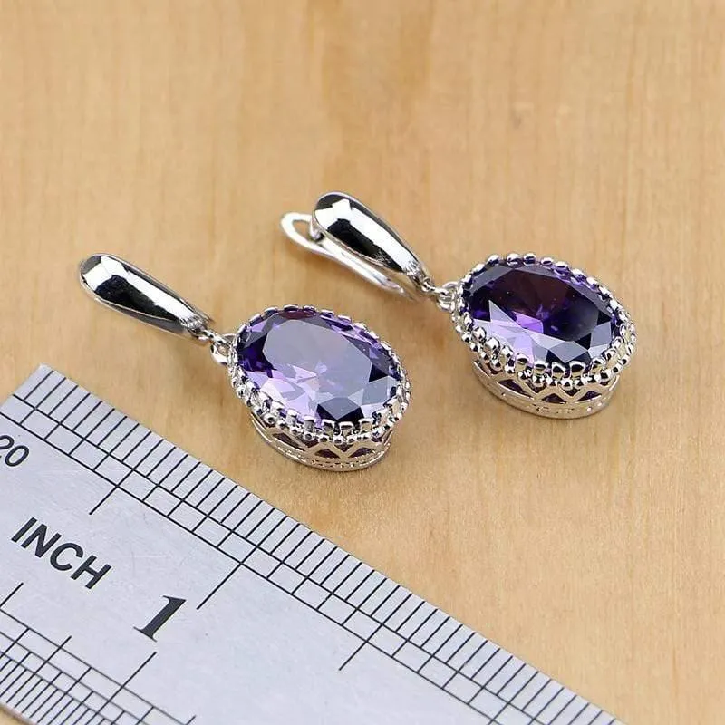 Schmuck Lila Zirkonia Weiß Kristall Schmuck Sets Für Frauen Ohrringe / Anhänger / Halskette / Ringe / Armband