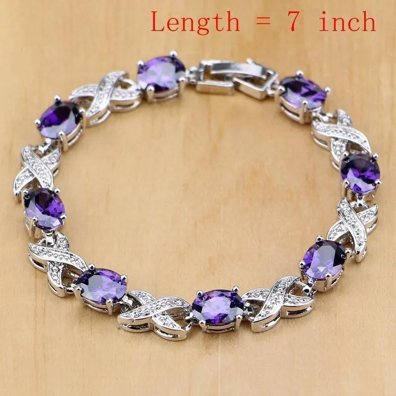 Schmuck Lila Zirkonia Weiß Kristall Schmuck Sets Für Frauen Ohrringe / Anhänger / Halskette / Ringe / Armband