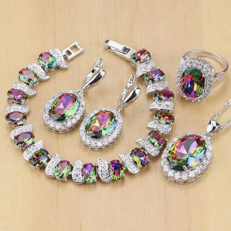 Zirkonia Schmucksets Damen 925 Sterling Silber Schmuck Ohrringe/Anhänger/Halskette/Ringe/Armband