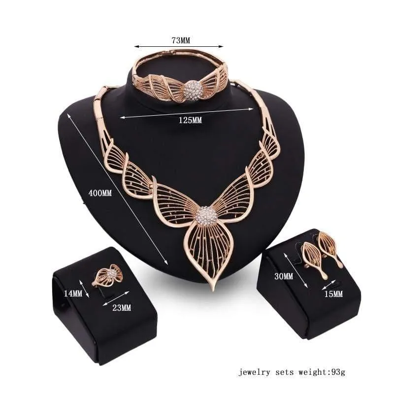 Halskette Ohrringe Armreif Ring Sets Goldfarbe Kristall Hochzeit Brautschmuck Sets