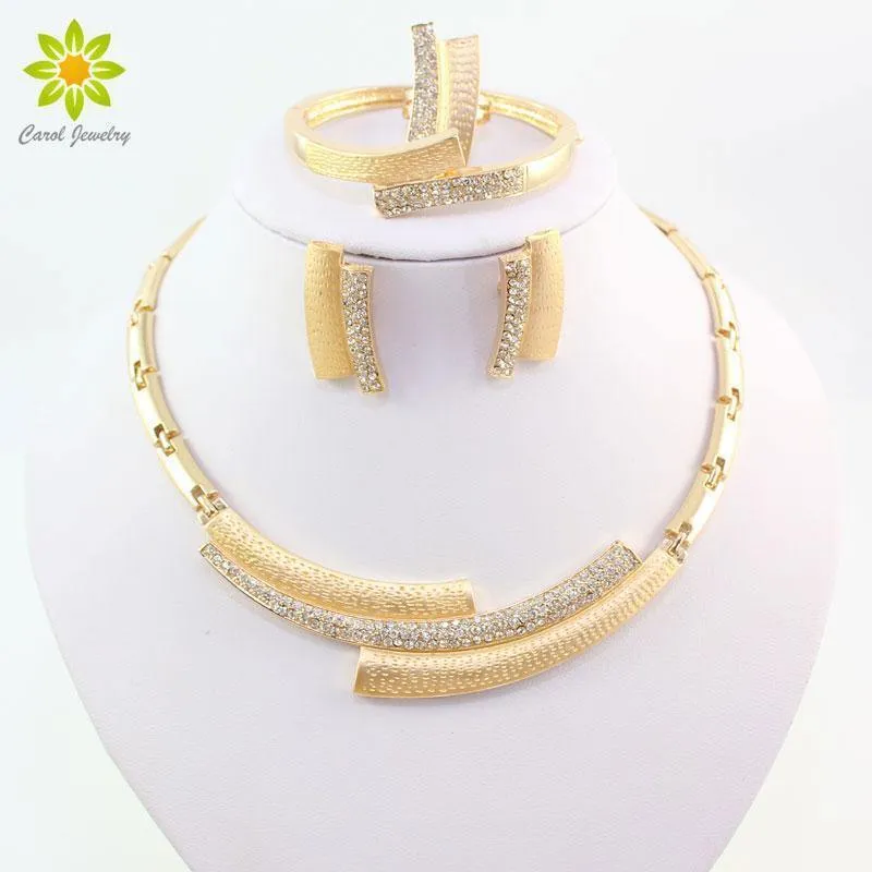 Hochzeit Braut Kristall Strass Schmuck Sets Afrikanische Perlen Dubai Gold Farbe Statement Schmuck Kostüm