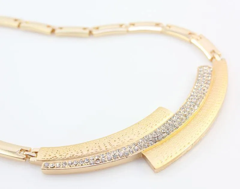 Hochzeit Braut Kristall Strass Schmuck Sets Afrikanische Perlen Dubai Gold Farbe Statement Schmuck Kostüm