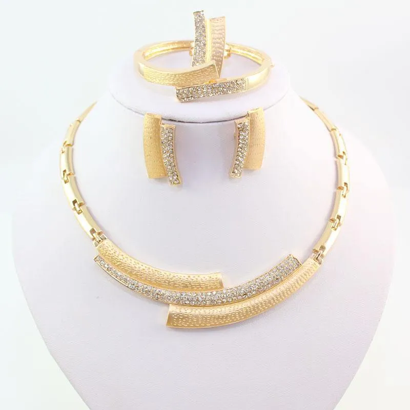 Hochzeit Braut Kristall Strass Schmuck Sets Afrikanische Perlen Dubai Gold Farbe Statement Schmuck Kostüm