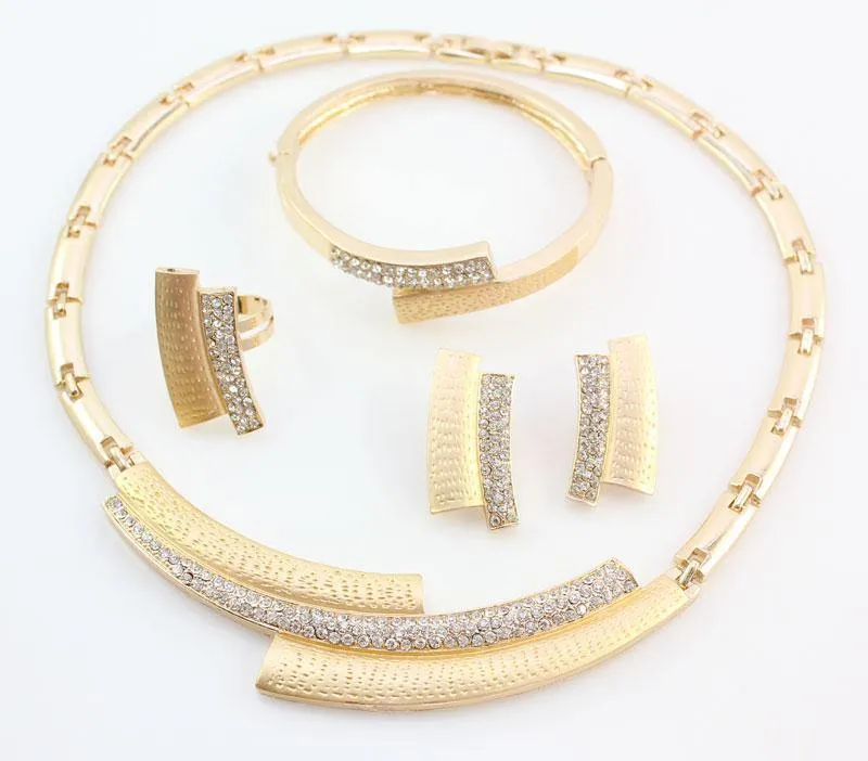 Hochzeit Braut Kristall Strass Schmuck Sets Afrikanische Perlen Dubai Gold Farbe Statement Schmuck Kostüm