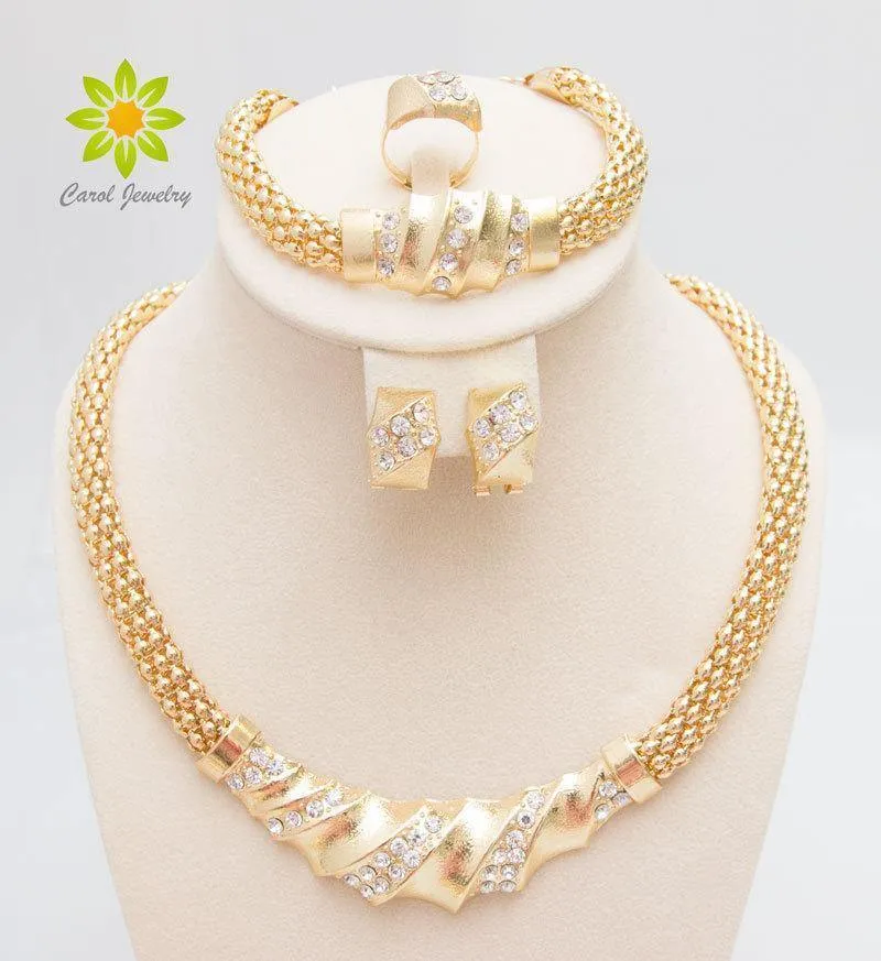 Gold Farbe Charming Fashion Romantische Brautmode Halskette Kristall Vintage Frauen Kostüm Jewlery Sets