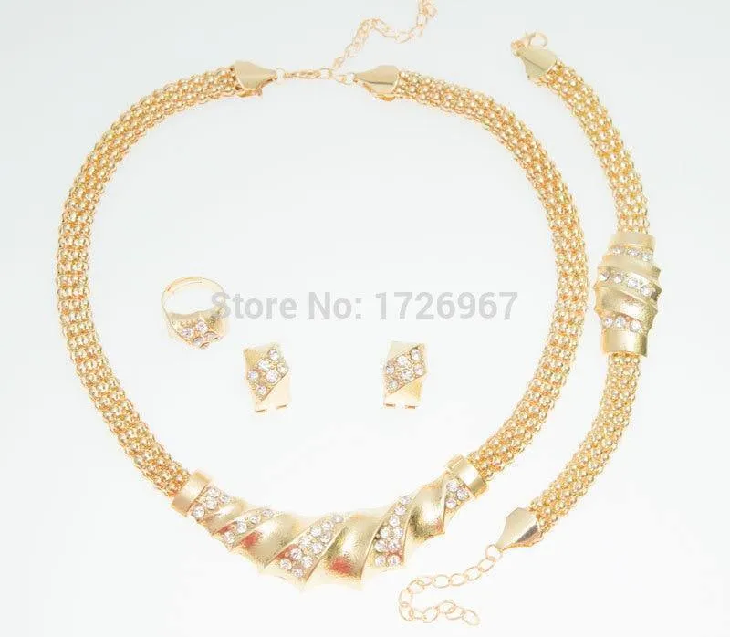 Gold Farbe Charming Fashion Romantische Brautmode Halskette Kristall Vintage Frauen Kostüm Jewlery Sets